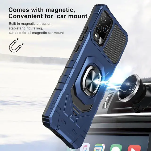 Alt view image 6 of 6 - for BLU View 5 Pro Magnetic Case with Screen Protector Ring Kickstand for Car Mount Military Grade Shockproof Rugged Cell Phone Case for BLU View 5 Pro B170D-Blue