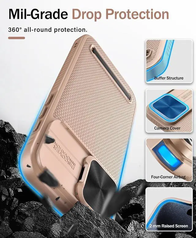 Alt view image 7 of 7 - for iPhone 16 Pro Max Case with Kickstand & Slide Camera Cover [Compatible with MagSafe] Military-Grade Drop Protection Shockproof Magnetic Phone Cover for iPhone 16 Pro Max 6.9 Rose Gold