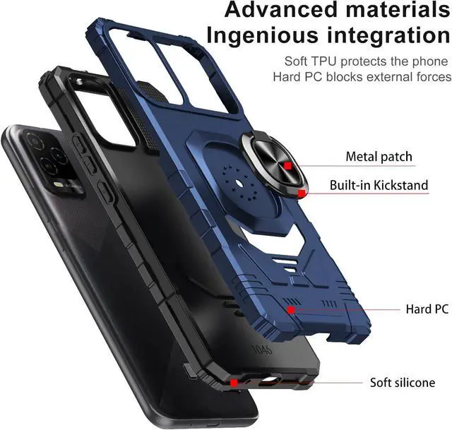 Alt view image 3 of 6 - for BLU View 5 Pro Magnetic Case with Screen Protector Ring Kickstand for Car Mount Military Grade Shockproof Rugged Cell Phone Case for BLU View 5 Pro B170D-Blue
