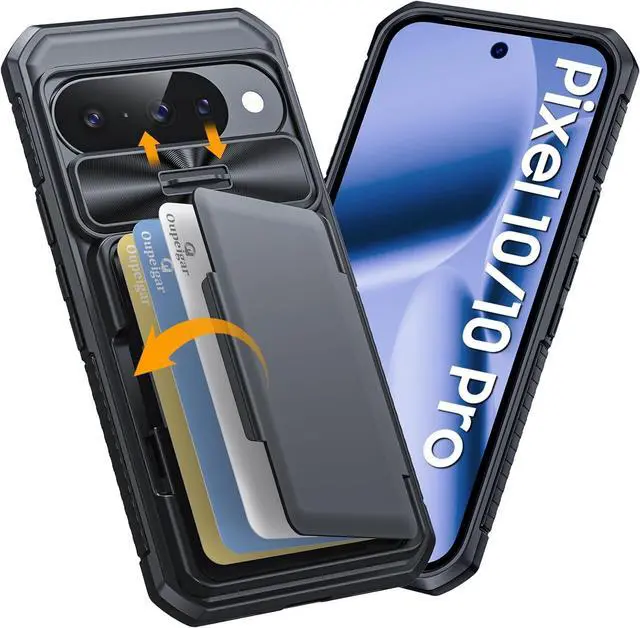 Main image of for Google Pixel 10 Pro Case with Card Holder & RFID Blocking & Sliding Camera Cover & Kickstand Non-Slip Full-Body Shockproof Wallet Phone Case for Pixel 10 Pro (Black)