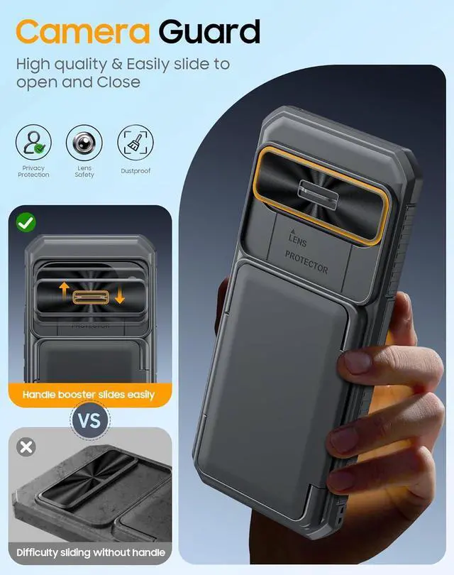 Alt view image 6 of 7 - for Google Pixel 10 Pro Case with Card Holder & RFID Blocking & Sliding Camera Cover & Kickstand Non-Slip Full-Body Shockproof Wallet Phone Case for Pixel 10 Pro (Black)