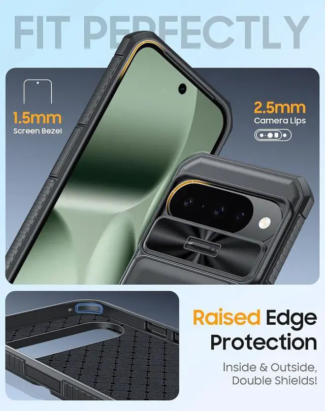 Alt view image 7 of 7 - for Google Pixel 10 Pro Case with Card Holder & RFID Blocking & Sliding Camera Cover & Kickstand Non-Slip Full-Body Shockproof Wallet Phone Case for Pixel 10 Pro (Black)