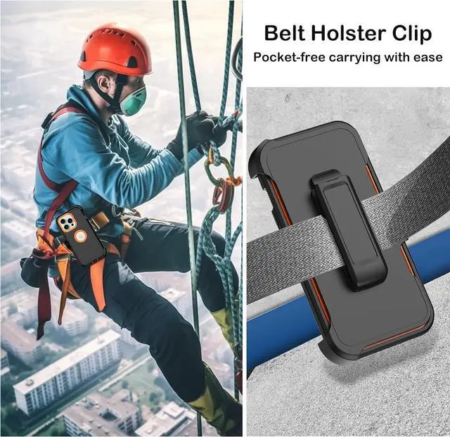 Alt view image 6 of 7 - for iPhone 12 Pro Max Case with Built-in Screen Protector Belt Clip Holster Heavy Duty Shockproof Drop Protection Military Grade Full Body Rugged Phone Cover with Kickstand (Black Orange)