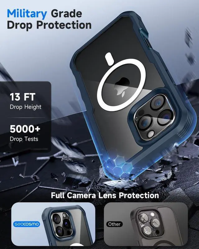 Alt view image 4 of 7 - for iPhone 16 Pro Max Case Full Body Bumper with Built-in 9H Tempered Glass Privacy Screen Protector and Camera Lens Protector Compatible with MagSafe Shockproof Phone Cover 6.9 Blue