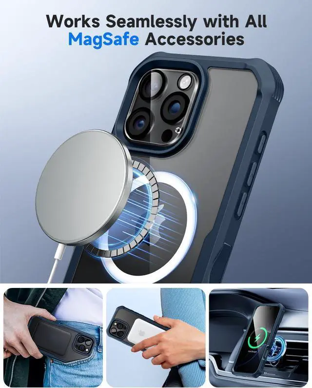 Alt view image 5 of 7 - for iPhone 16 Pro Max Case Full Body Bumper with Built-in 9H Tempered Glass Privacy Screen Protector and Camera Lens Protector Compatible with MagSafe Shockproof Phone Cover 6.9 Blue
