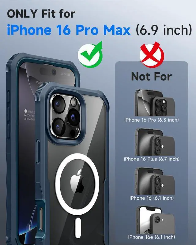 Alt view image 6 of 7 - for iPhone 16 Pro Max Case Full Body Bumper with Built-in 9H Tempered Glass Privacy Screen Protector and Camera Lens Protector Compatible with MagSafe Shockproof Phone Cover 6.9 Blue