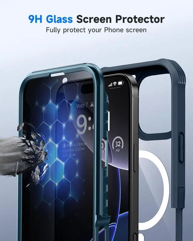 Alt view image 7 of 7 - for iPhone 16 Pro Max Case Full Body Bumper with Built-in 9H Tempered Glass Privacy Screen Protector and Camera Lens Protector Compatible with MagSafe Shockproof Phone Cover 6.9 Blue