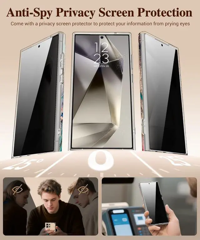 Alt view image 3 of 7 - for  Galaxy S24 Ultra Case with Slide Camera Cover+Privacy Screen Protector [Military Grade Shockproof] Marble Protective Slim & Tough Phone Case for S24 Ultra 6.8(Drift Sand/Brown)