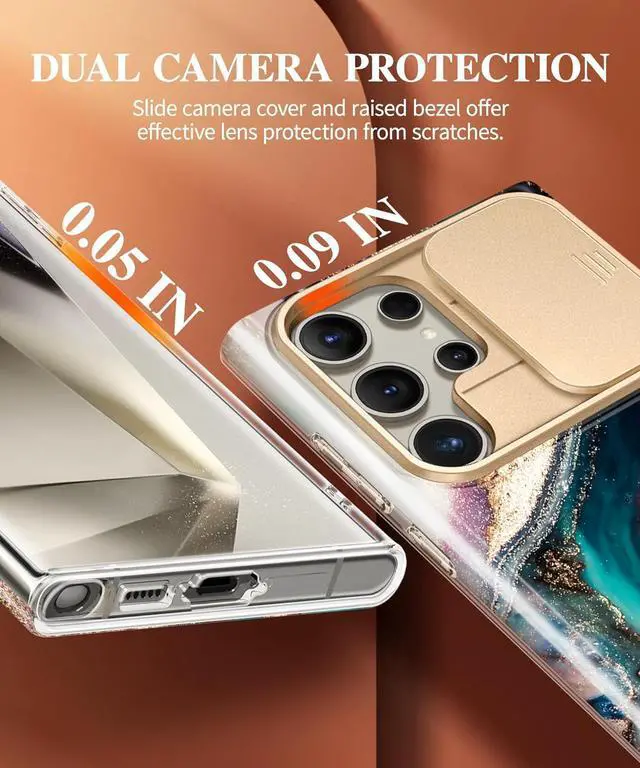 Alt view image 4 of 7 - for  Galaxy S24 Ultra Case with Slide Camera Cover+Privacy Screen Protector [Military Grade Shockproof] Marble Protective Slim & Tough Phone Case for S24 Ultra 6.8(Drift Sand/Brown)