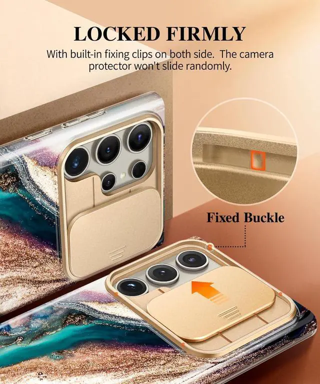 Alt view image 5 of 7 - for  Galaxy S24 Ultra Case with Slide Camera Cover+Privacy Screen Protector [Military Grade Shockproof] Marble Protective Slim & Tough Phone Case for S24 Ultra 6.8(Drift Sand/Brown)