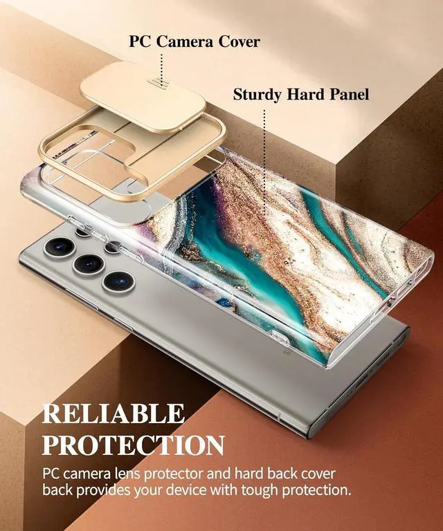 Alt view image 6 of 7 - for  Galaxy S24 Ultra Case with Slide Camera Cover+Privacy Screen Protector [Military Grade Shockproof] Marble Protective Slim & Tough Phone Case for S24 Ultra 6.8(Drift Sand/Brown)