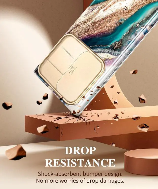 Alt view image 7 of 7 - for  Galaxy S24 Ultra Case with Slide Camera Cover+Privacy Screen Protector [Military Grade Shockproof] Marble Protective Slim & Tough Phone Case for S24 Ultra 6.8(Drift Sand/Brown)