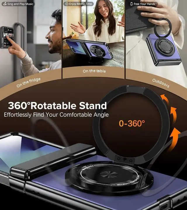 Alt view image 2 of 7 - for  Galaxy Z Flip 7 Case with Screen Protector Hinge Protection Phone Case for Z Flip 7 with Mag-Safe 360° Rotating Ring Holder Hard PC Shockproof Full Body Protective Cover (Blue)