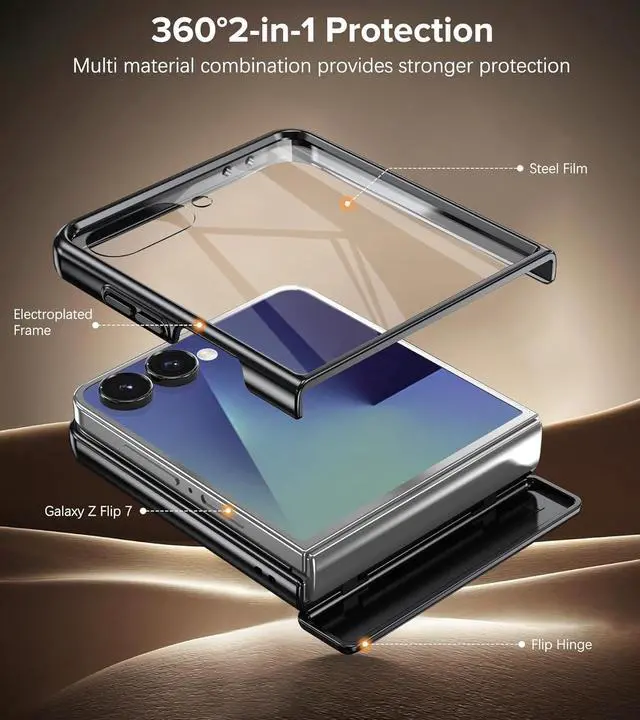 Alt view image 6 of 7 - for  Galaxy Z Flip 7 Case with Screen Protector Hinge Protection Phone Case for Z Flip 7 with Mag-Safe 360° Rotating Ring Holder Hard PC Shockproof Full Body Protective Cover (Blue)