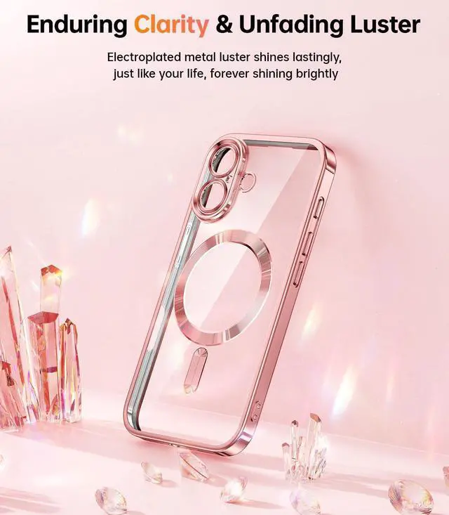 Alt view image 3 of 6 - Designed for iPhone 16 Plus Case 6.7 [Glitter Card & Wrist Strap] [Compatible with MagSafe] Full Lens Protection Designed for 16 Plus Case Rose Gold