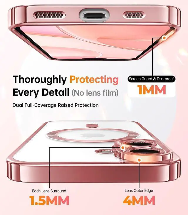 Alt view image 4 of 6 - Designed for iPhone 16 Plus Case 6.7 [Glitter Card & Wrist Strap] [Compatible with MagSafe] Full Lens Protection Designed for 16 Plus Case Rose Gold