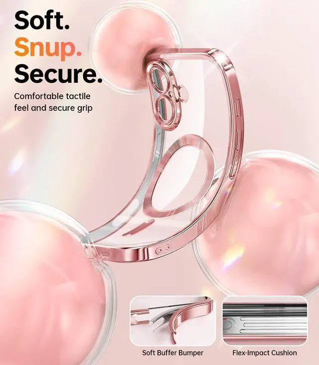 Alt view image 5 of 6 - Designed for iPhone 16 Plus Case 6.7 [Glitter Card & Wrist Strap] [Compatible with MagSafe] Full Lens Protection Designed for 16 Plus Case Rose Gold