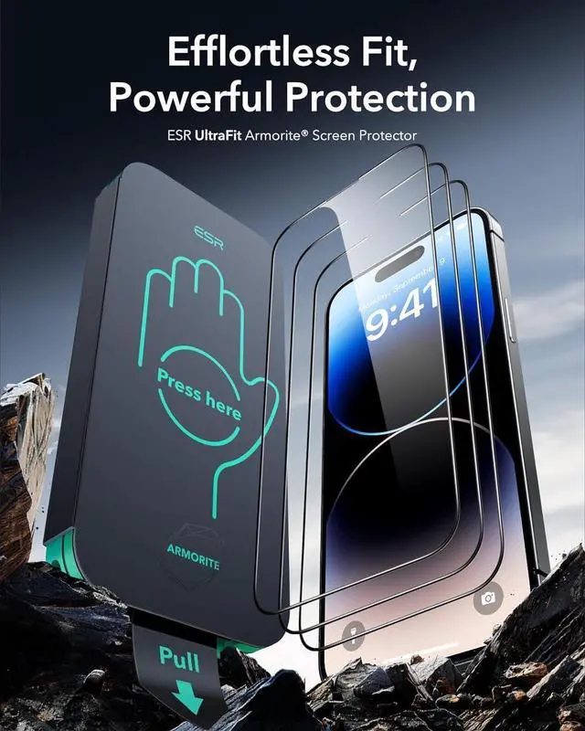 Alt view image 2 of 7 - 3 Pack 9H+ Glass for iPhone 14 Pro Max Screen Protector [Military Grade Shatterproof & Longest Durable] Armorite Ultra-tough Full Coverage Tempered Glass with UltraFit Tray