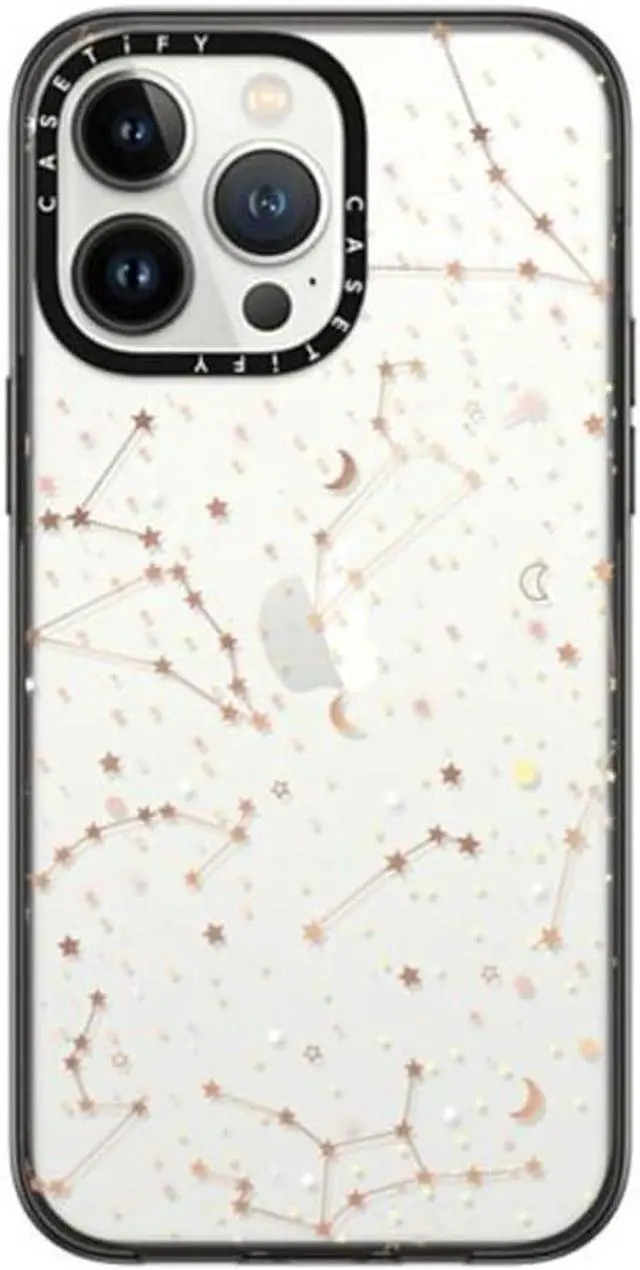 Main image of CASETIFY Compact iPhone 14 Pro Max Case [4 ft. 2X Military Grade Drop Protection/Slim/Lightweight] - Space Pattern on Clear Background - Clear Black