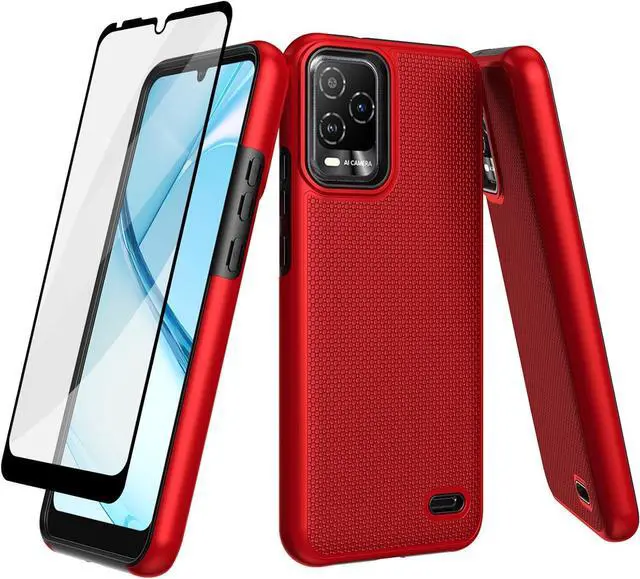 Main image of for BLU View 5 Pro 5G Case BLU View 5 Pro 5G B170D Cell Phone Case with Screen Protector Dual Layer Shockproof Silicone Bumper Non Slip Back Heavy Duty Rugged Phone Cover-Red