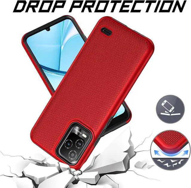 Alt view image 3 of 7 - for BLU View 5 Pro 5G Case BLU View 5 Pro 5G B170D Cell Phone Case with Screen Protector Dual Layer Shockproof Silicone Bumper Non Slip Back Heavy Duty Rugged Phone Cover-Red