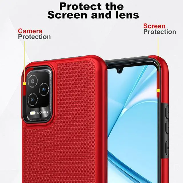 Alt view image 4 of 7 - for BLU View 5 Pro 5G Case BLU View 5 Pro 5G B170D Cell Phone Case with Screen Protector Dual Layer Shockproof Silicone Bumper Non Slip Back Heavy Duty Rugged Phone Cover-Red