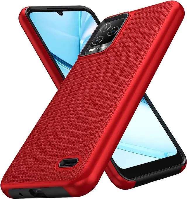 Alt view image 7 of 7 - for BLU View 5 Pro 5G Case BLU View 5 Pro 5G B170D Cell Phone Case with Screen Protector Dual Layer Shockproof Silicone Bumper Non Slip Back Heavy Duty Rugged Phone Cover-Red