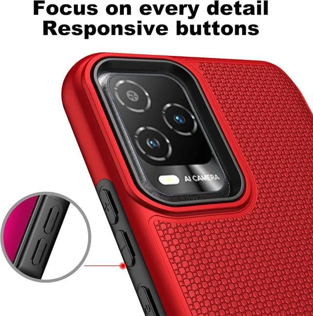 Alt view image 5 of 7 - for BLU View 5 Pro 5G Case BLU View 5 Pro 5G B170D Cell Phone Case with Screen Protector Dual Layer Shockproof Silicone Bumper Non Slip Back Heavy Duty Rugged Phone Cover-Red