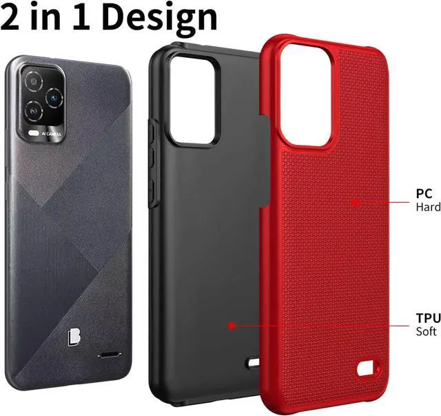 Alt view image 6 of 7 - for BLU View 5 Pro 5G Case BLU View 5 Pro 5G B170D Cell Phone Case with Screen Protector Dual Layer Shockproof Silicone Bumper Non Slip Back Heavy Duty Rugged Phone Cover-Red