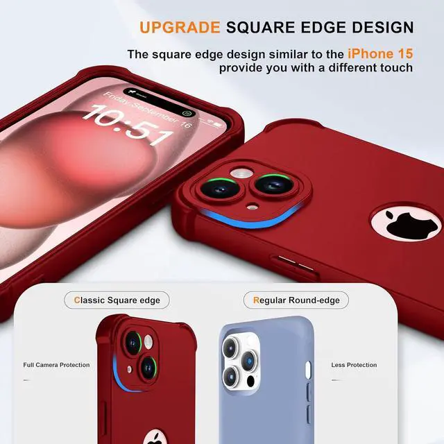 Alt view image 2 of 7 - for iPhone 15 Case with [2 x Screen Protectors] [10 Ft Military Grade Drop Test] [Camera Protection] 360° Full Body Shockproof Slim Thin Phone Case iPhone 15 Cover 6.1 Red