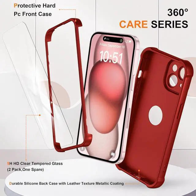 Alt view image 3 of 7 - for iPhone 15 Case with [2 x Screen Protectors] [10 Ft Military Grade Drop Test] [Camera Protection] 360° Full Body Shockproof Slim Thin Phone Case iPhone 15 Cover 6.1 Red