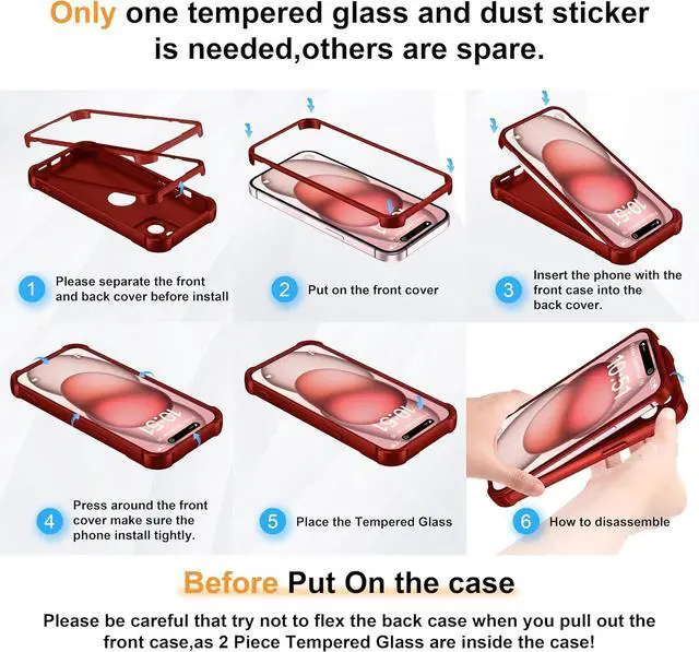 Alt view image 7 of 7 - for iPhone 15 Case with [2 x Screen Protectors] [10 Ft Military Grade Drop Test] [Camera Protection] 360° Full Body Shockproof Slim Thin Phone Case iPhone 15 Cover 6.1 Red