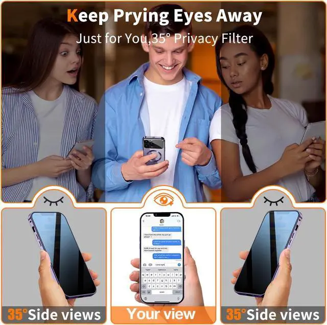 Alt view image 5 of 7 - [Full Camera Protection& Mechanical Lock]Magnetic Privacy Case for iPhone 14 Pro Max[Compatible with MagSafe][CD Metal Ring]Full Body Shockproof Metal Bumper 9H Anti Peeping Glass Cover-Purple