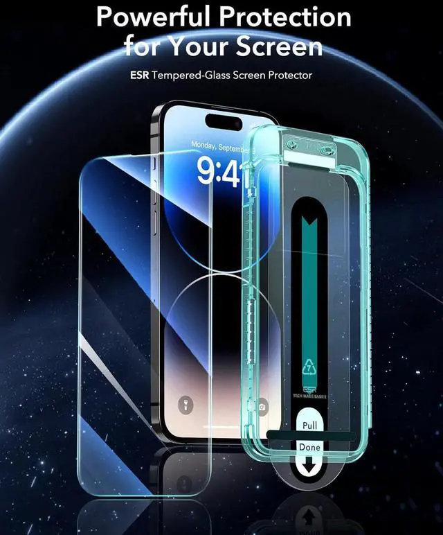 Alt view image 2 of 7 - 3 Pack for iPhone 14 Pro Max Screen Protector [9H Hardness] [Military Grade Shatterproof] Tempered Glass Film with Flawless Fit Tray