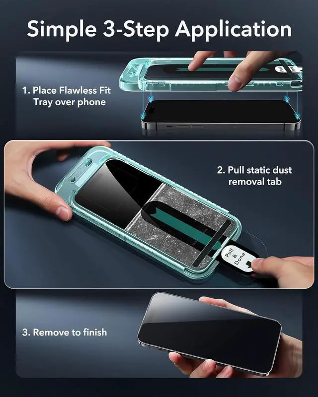 Alt view image 3 of 7 - 3 Pack for iPhone 14 Pro Max Screen Protector [9H Hardness] [Military Grade Shatterproof] Tempered Glass Film with Flawless Fit Tray