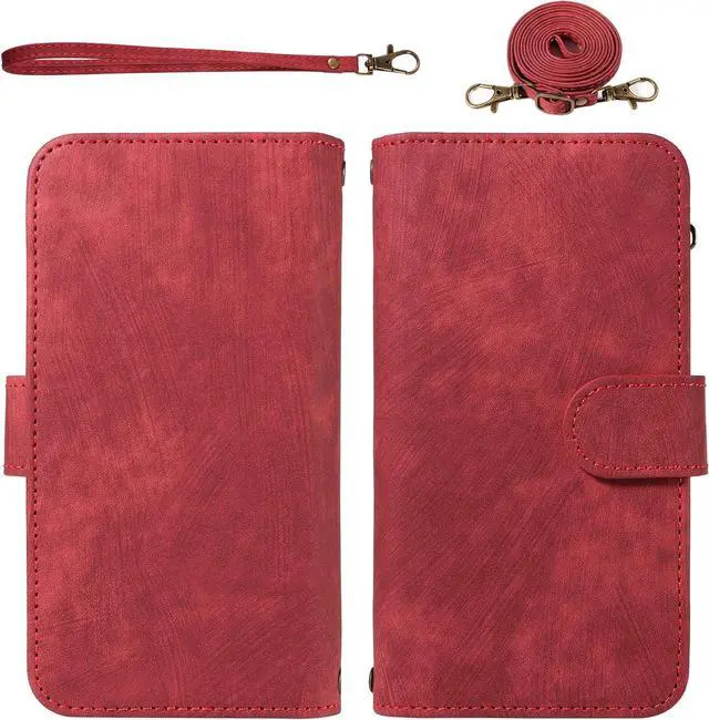 Alt view image 2 of 7 - Phone Case for Google Pixel 6A 5G 2022 Zipper Wallet Detachable Magnetic Cover with Tempered Glass Screen Protector Crossbody Lanyard Strap Flip Card Holder Slot Pixel6A A6 Women Men Girls Red