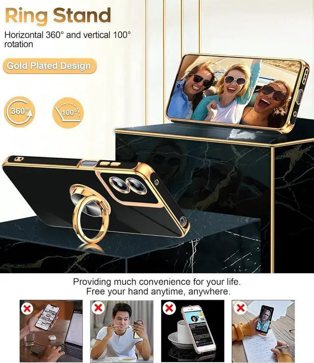 Alt view image 4 of 7 - for Moto-G Play-2024-Case: (?????? ?????? ?? ???? ????????) 360° Magnetic Ring Stand Rose Gold Edge Shockproof TPU 2X Tempered Glass Black