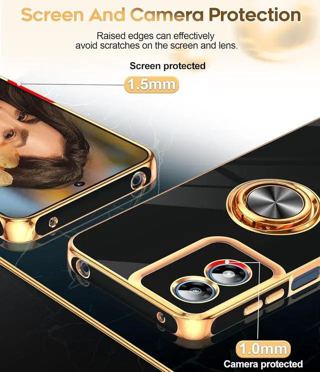 Alt view image 5 of 7 - for Moto-G Play-2024-Case: (?????? ?????? ?? ???? ????????) 360° Magnetic Ring Stand Rose Gold Edge Shockproof TPU 2X Tempered Glass Black