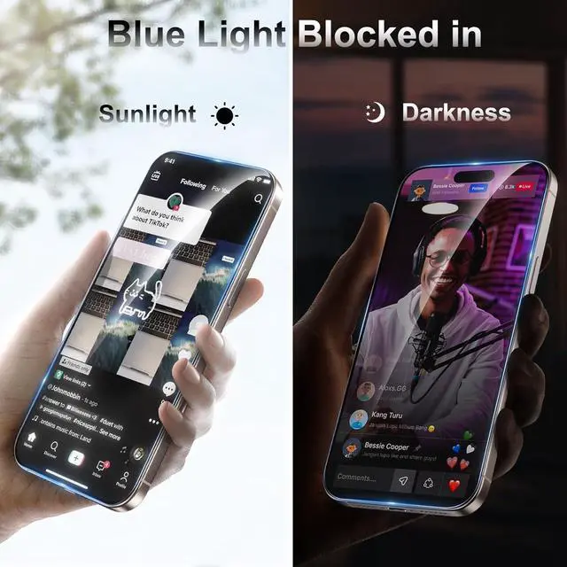 Alt view image 4 of 6 - [3+3 Pack for iPhone 16 Pro Max Screen Protector Anti-Blue Light [Eye Protection] 9H+ Tempered Glass with Camera Lens Protector Anti-Glare