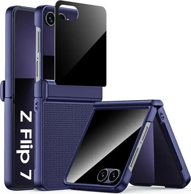 Main image of for  Galaxy Z Flip 7 Case with Privacy Screen Protector & Hinge Protection Slim Non-Slip Hard Full Body Shockproof Cover Wireless Charging Case for Galaxy Z Flip 7 (Blue)