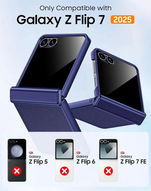 Alt view image 2 of 7 - for  Galaxy Z Flip 7 Case with Privacy Screen Protector & Hinge Protection Slim Non-Slip Hard Full Body Shockproof Cover Wireless Charging Case for Galaxy Z Flip 7 (Blue)