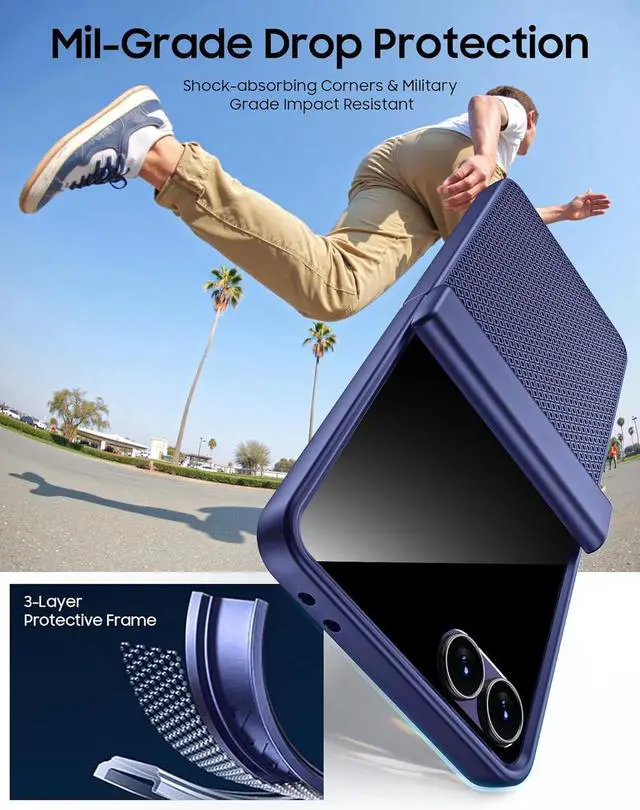 Alt view image 4 of 7 - for  Galaxy Z Flip 7 Case with Privacy Screen Protector & Hinge Protection Slim Non-Slip Hard Full Body Shockproof Cover Wireless Charging Case for Galaxy Z Flip 7 (Blue)