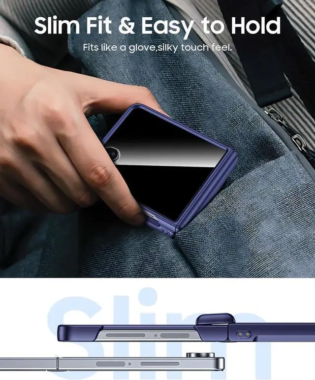 Alt view image 5 of 7 - for  Galaxy Z Flip 7 Case with Privacy Screen Protector & Hinge Protection Slim Non-Slip Hard Full Body Shockproof Cover Wireless Charging Case for Galaxy Z Flip 7 (Blue)