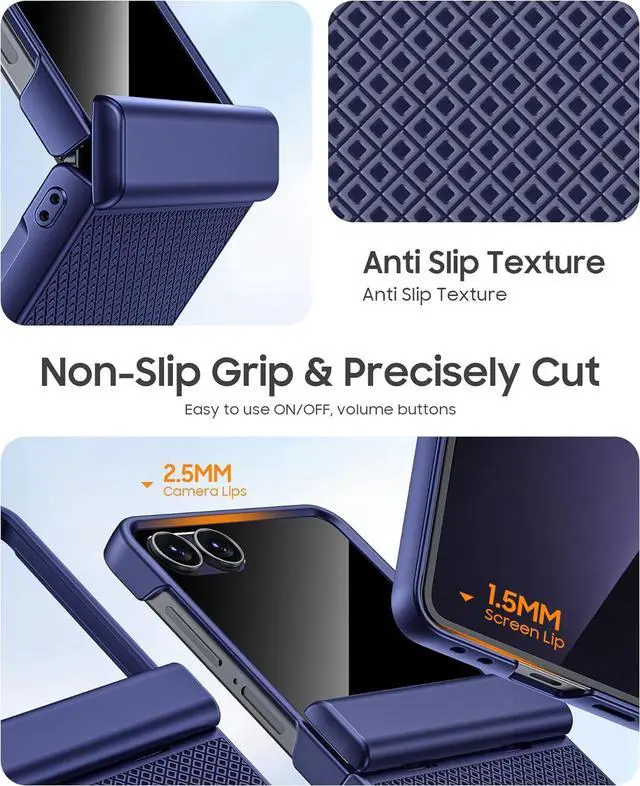 Alt view image 6 of 7 - for  Galaxy Z Flip 7 Case with Privacy Screen Protector & Hinge Protection Slim Non-Slip Hard Full Body Shockproof Cover Wireless Charging Case for Galaxy Z Flip 7 (Blue)