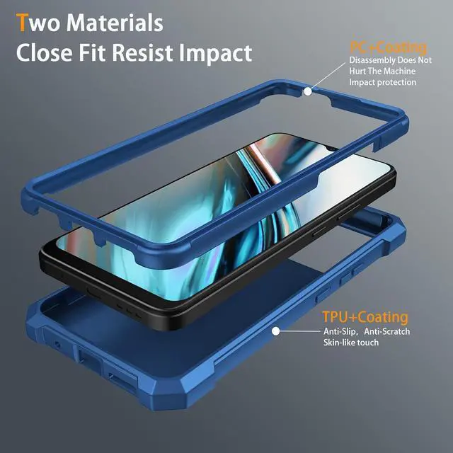 Alt view image 3 of 7 - for BLU View 5 Phone Case with Tempered Glass Screen Protector Slim Soft Silicone Full-Body Protective Case for BLU View 5 (Blue)