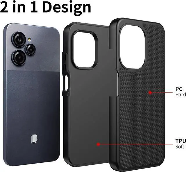 Alt view image 6 of 7 - for Blu View Speed Ultra 5G B1660V Phone Case with Screen Protector Dual Layer Heavy Duty Military Grade Shockproof Corner Cover for Blu View Speed Ultra Black