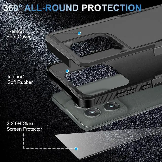 Alt view image 3 of 6 - for Motorola Moto Edge 2025 Case with Tempered Glass Screen Protector Heavy Duty Drop Protection Full Body Rugged Shockproof Dustproof Protective Phone Cover Military Bumper Tough Black