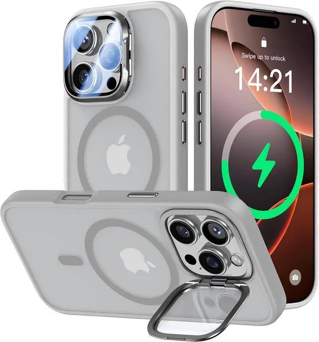 Main image of [Upgraded] for iPhone 16 Pro Max Case with Camera Cover Stand [Fit for MagSafe][9H Camera Lens Protector] Mil-Grade Protection Translucent Magnetic iPhone 16 Pro Max Phone Case Grey