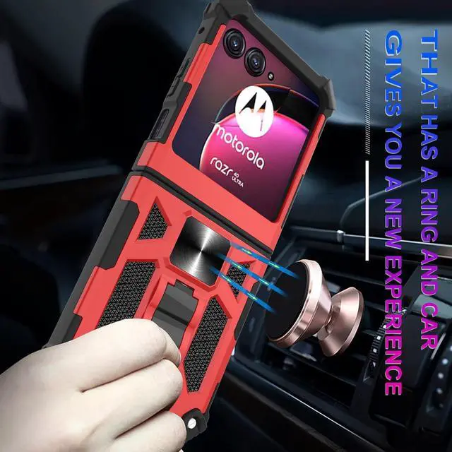 Alt view image 2 of 7 - for Moto Razr 2024 Case - Motorola Razr 50 Kickstand Case with Magnetic Car Mount Military Grade Shockproof Protective Cell Phone Case - Red