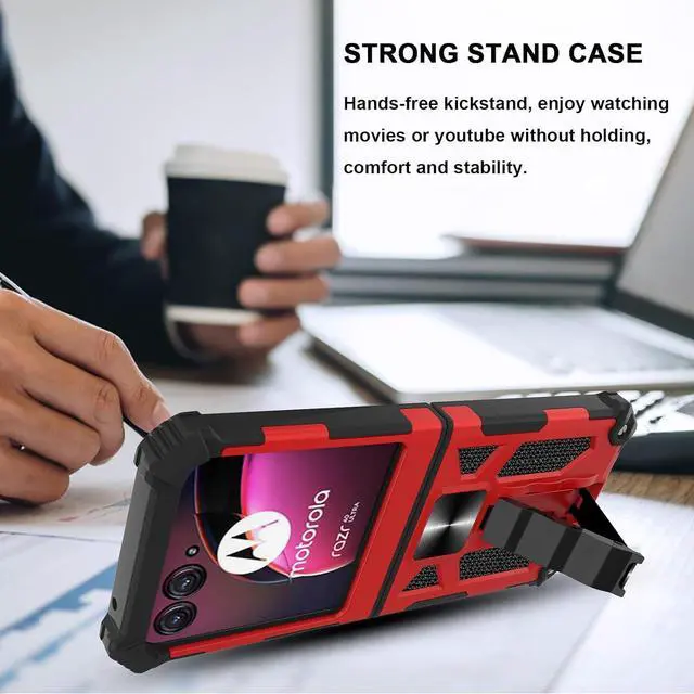 Alt view image 6 of 7 - for Moto Razr 2024 Case - Motorola Razr 50 Kickstand Case with Magnetic Car Mount Military Grade Shockproof Protective Cell Phone Case - Red